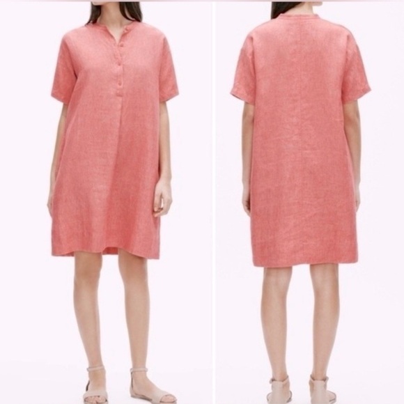 Eileen Fisher Coral Organic Linen lagenlook  Shift tent dress women’s S colorful - Picture 1 of 5